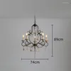 Chandeliers American Country Vintage Crystal Lamp 5 Lights Antique Solid Wood E14 Candle Light Fixtures For Living Room Kitchen