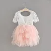 Vestidos de niña, venta al por menor, vestido de princesa de verano para niñas, 2023, encaje de pestañas finas, hilo de empalme, pastel de flores, fiesta para niños, cuello en V trasero