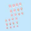 Kunstnagels 24-delige Franse tip Pers op vierkant Medium witte nagel met glitterontwerpen Roze volledige dekking
