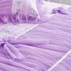 Ensembles de literie 100 Coton Violet Floral Print Lace Princess Set Queen King Size Housse de couette coréenne Bedspresd Bedskirt Lin Taie d'oreiller 230628