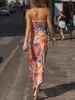 Sukienki zwykłe Beeladan Kobiety Summer Sexy bez ramiączek maxi tube sukienki z ramion Bodycon Long wycięte otwartą imprezę Y2K Club odzież