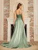 Babyonline Simple Sloy Sliky Satin Bridesmaid Dresses Spaghetti خط العنق الشق الشق والتدفق على سطر Maxi Prom Dorts CPS3025