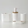 Bath Accessory Set 4Pcs Bamboo Bathrooms Toothbrush Holder Lotion Dispenser Soap Gargle Cup Household el Toilet Bathroom Accessories 230628