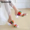 Hausschuhe Frauen Schuhe 2023 Sommer Helle Bunte Transparente Chunky Elegante High Heel Strap Sandalen Mode Lässig Hochzeit