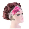 Cuffie da doccia Donna Satin Night Beauty Salon Sleep Cap Er Hair Bonnet Hat Silk Head Wide Elastic Band For Curly Springy Chemio Drop Del Dh4Wt