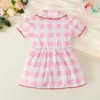 Vestidos de menina infantil manga curta estampa xadrez patchwork para 3 a 24 meses