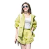 Agasalhos femininos verde mostarda agasalho feminino verão 2023 moda coreana casual protetor solar casaco fino shorts conjunto de duas peças roupa feminina