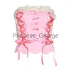 Платья для вечеринок Kawaii Bow Pink Corset Crop Tops Жилет Женщины Женский Harajuku без рукавов с открытыми плечами Нижнее белье Backless Bustier Top Y2k Clothing x0629