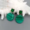 Boucles d'oreilles clous KKGEM bijoux pierres naturelles géométriques 22mm forme de pièce de monnaie malachite verte