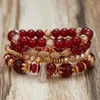 Charm Bracelets 4PCS/Set Boho Geometric Crystal Beaded Bracelet Set For Women MultiLayer Bangles Natural Stone Beach Wedding Party Jewelry