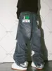 Jeans da uomo Tendenza americana Gotico Rock Ossa del cranio Vita alta Uomo Y2K Moda Casual Bottone allentato Pantaloni gamba larga dritti 230629