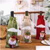 زينة الكريسماس زجاجة نبيذ Er Santa Claus Snowman Dstring Gift Bags أدوات المائدة زينة عيد الميلاد Xbjk2108 توصيل قطرة Hom Dhci8