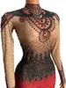 Tenue de scène noir rouge strass Transparent robe courte Bar danseur bal spectacle tenue soirée anniversaire célébrer manches longues