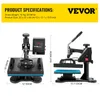 Prägla vevor 12x10 tum Dual Digital Heat Press Machine 650W Swing Away 360 graders rotationsöverföring sublimeringstryck för Tshirt