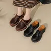 Dress Shoes Spring Women Loafers Split Leather For Round Toe Chunky Heel Casual Lace-up Slippers Platform Pumps