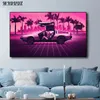 Night Neon City Street Canvas målning affisch 80s Illustration Fantasy Car AE86 Anime Art Wall Pictures For Boys Game Room Decor Home Decor No Frame W06