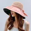 Wide Brim Hats Sunhat Girl Summer Sun Protection Bucket Hat Bow Design Female Black Gum Ultraviolet-Proof Big Eaves Cover The Face