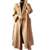 MA Женская шерстяная шерстяная куртка Классическая водяная волна двухстороннего кашемирового пальто двукраты двойной средней длины 100% шерстя