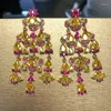 Dangle Earrings Bilincolor Cubic Zirconia Luxury Red And Yellow Tassel Earring For Women