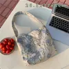 Kvällspåsar blå blommor duk väska kvinnor vintage axel jacquard lady shopping bomull tyg tyg handväskor tote makeup 230628