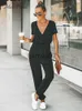 Kobiety Jumpsuits Rompers Miss Petal Vneck krótkie JOKSUT FOR WOMEN Casual Long Jogger Spods Playsuit 2023 Summer kombinezon Bodysuits Rompers J230629