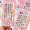 Pens 6pcs Kawaii Rabbit Dog Press Type Black Ink Gel Pen 0.5mm Graffiti Writing Pens Kids Gift School Stationery 562