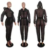 Womens Jumpsuits Rompers Mesh Jumpsuit Black Green Blue Orange Hooded One Piece Jumpsuit Sheer See Through Jumpsuit Bodycon Party Club Outfits Mono Muje J230629