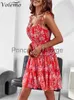 Partykleider Volemo Blumenkleid Aline Kleider 2023 Sommerkleid Frauen Sexy Sling Kleid Frauen Sexy Hosenträger Kleidung Rotes Kleid x0629