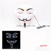 Maschere per feste Maschera led Halloween Hacker decorativo Costume cosplay Vendetta Guy Fawkes Light Up For Festival Favor Puntelli 8 colori Drop Dhl8N