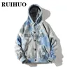 Men's Hoodies Sweatshirts RUIHUO Single Breasted Tie Dye Hoodie Men Clothing Harajuku Hoodies For Men Sweatshirts M5XL 2023 New Arrivals J230701