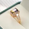 Cluster Rings Luxury Female Gold Color Inlaid Colorful Zircon Crystal Tourmaline For Women Promise Love Engagement Jewelry Gift