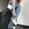 Jeans femme Vintage taille haute Y2k femmes décontracté Chic couleurs unies pantalon droit Sexy mode ajustement pieds fendus ourlet Indie pantalon