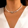 Collares de cuentas Retro 2023 nuevo collar de clavícula de serpiente con personalidad Simple para mujeres perlas de imitación niñas joyería de boda de moda 230613