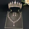 Halsband örhängen set rosa barock vintage bröllop krona tiaras kristall blomma brud afrikanska pärlor smycken kronor