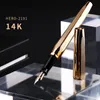 Pens Hero 2191 14K Gold Collection Fountain Pen Golden Engraving Ripples Twohead Medium Nib Gift Pen and Box for Business Office