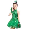 Sahne Giyim Bling Kız Latin Giyim Çocuklar Peçe Elbiseler Öğrenciler Yeşil Tutuş Payetli Hediye Çiçekler Ile Kostümleri Gerçekleştirmek
