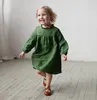 16190 Kız Bebek Pamuk Keten Elbise Çocuklar Uzun Kollu Ruffles O-Boyun Prenses Çocuk Elbiseleri Tops