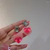 Dangle Oorbellen Roze Stijl Bloem Ketting Hart Boog Voor Vrouwen Mode-sieraden Zoete Geometrische Acryl Parel Oorbel Gift