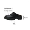 Dress Shoes Spring Women Loafers Split Leather For Round Toe Chunky Heel Casual Lace-up Slippers Platform Pumps