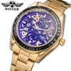 Gagnant des vestes 2018 Nouvelles montres mécaniques de mode Men Top Top Brand Blue Blue Verre Automatic Automatic Male Male Innewless Steel Skeleton Clocks