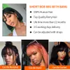 Synthetic Wigs Short Bob Wig Straight Human Hair Full Machine Made Natural Color With Bangs Brazilian Remy For Women No Lace 230629