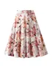 Kjolar elegant vintage blommig midi kjol för kvinnor - hög midja a -line tryckt utblåst flödande strand perfekt sommar avslappnad