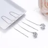 Boucles d'oreilles pendantes rondes CZ Zircon lien laiton or blanc couleur goutte à travers la chaîne longue pour femmes filles bijoux Aretes Orecchini