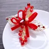 Hair Clips Classic Red Ribbon Barrette PearlBridal Hairbands Headdress Wedding Accessories Bride Tiara Headpiece For Children