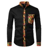 Mannen Casual Shirts Heren Lange Mouw Print Patchwork Pocket Vest Tops Dashiki Afrikaanse Club Revers Shirt Mannelijke Herfst Office camisas