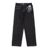 Jeans da uomo Pantaloni retrò con teschio ricamato a mano con osso lavato Pantaloni stile Vibe Dritto Casual Oversize Denin Pantaloni Streetwear 230629