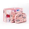 Sacs de rangement Couleur Flamingo Ladies Cosmetics Bag Set Imperméable Transparent PVC Wash Three-piece