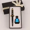 Pennor Fountain Pen Present Box Bytesbar bläck Vintage Business Iridium Nib Gold Blue Black Ink Pen Portable Calligraphy Writing Pen Set