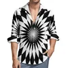 Män klänningskjortor kontrollerade Mandala Harajuku Casual Shirt Men Black and White Mandalas Flower Vintage Bluses Långärmad överdimensionerad kläder 230629