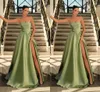 A Sexy Green Line Prom Dresses Long For Black Women Plus Size Strapless Pleats Draped High Side Split Formal Ocn Evening Birthday Club Party Pageant Gowns mal